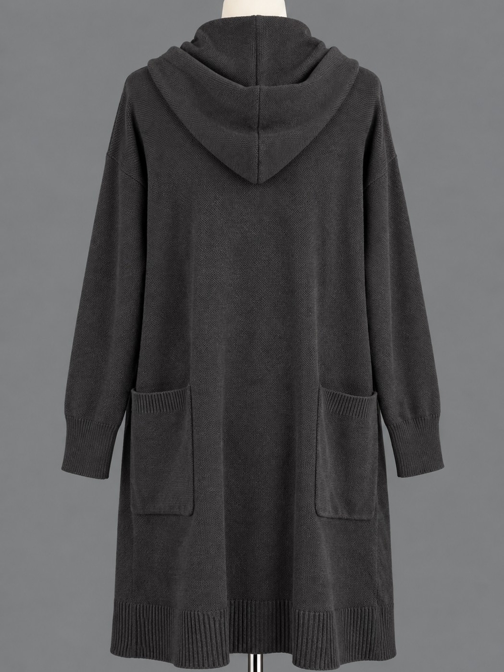 MEROKEETY Black Hooded Open Front Long Cardigan Sweater Women’s Size M NWT - Picture 2 of 7